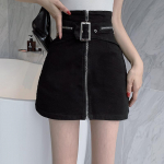 IELGY Naiste seelik Sinine T&otilde;mblukk L&uuml;hike seelik A-line Slim Black Denim K&otilde;rge v&ouml;&ouml;koht Moodne S sinine