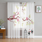 Rose Flower Branch Bird Sheer Voile kardina aknakatted eesriided t&uuml;llkardinad elutuppa Magamistoa &scaron;ifoonkardinad 1 PCS W100XH250cm