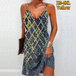 Naiste mood Seksikas 3D musta litritega teemantruudustikuga printiga Olkaimeta kleit avara V-kaelusega Camisole kleit 7XL