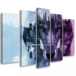 Viieosaline pildil&otilde;uenditr&uuml;kk Wolf Animals Forest Purple 100x70 lilla