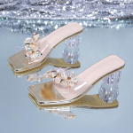 Uued moodsad sussid naiste muulad slaidid vabaaja kandilised keskmise kontsaga kingad naistele Crystal Square pandlaga suvised suures suuruses sussid 35 h&otilde;be