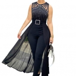 Naiste kombinesoon, l&auml;ikiv kivikaelusega, l&auml;bipaistev elegantne &uuml;mmarguse v&otilde;rguga suvine kombinesoon, ostlemine M must