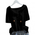 Naiste kapuuts l&uuml;hikeste varrukatega kapuutsiga pingutusn&ouml;&ouml;r &uuml;hev&auml;rviline lahtine pehme vabaaja pullover, hingav Ladt suvetopp 2XL must