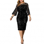 Naiste O kaelus 3/4 varrukatega l&auml;bipaistev lapiline l&auml;ikiv litrid Bodycon p&otilde;lvedeni kleit XXXXXL