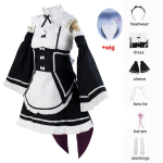Ram/Rem Cosplay Re:null Kara Hajimeru Isekai Seikatsu must kost&uuml;&uuml;m teenija kleit, &uuml;likond Halloweeni kost&uuml;&uuml;m, anime peokleit M black