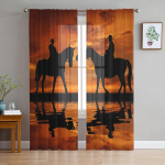 L&auml;&auml;ne kauboi p&auml;ikeseloojangu tegelaskuju siluett t&uuml;llkardinad elutoa kaunistamiseks kaasaegne &scaron;ifoonist l&auml;bipaistev k&ouml;&ouml;gikardin 135W x 114H(cm)