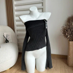 Moodne, lihtne klassikaline silmkoeline kampsun, kaelus &otilde;lgadest lahti, pikkade varrukatega pulloverid, varrukad, s&uuml;gistalv Y2K t&auml;navar&otilde;ivad One Size must