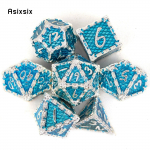 7 tk h&otilde;besinine kalakaal metallist t&auml;ringud, t&auml;ismetallist mitmetahuline t&auml;ringukomplekt, sobib rollim&auml;nguks RPG lauam&auml;ngu kaardim&auml;nguks mitmev&auml;rviline