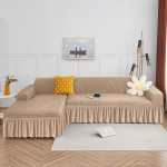 Seekers seeliku diivani kate L-kujuline tavaline triibulise mustriga diivanikate elutuba elastne volang nurgadiivani kate Part BB 215-300cm kreemikas