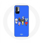 Coque pour Xiaomi Redmi Note 10 5G BTS BT21 Tata Chimmy Cooky Rj Koya Shooky Et Mang Jouent De la musique Fond Bleu