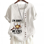 Loomade ja lilledega mustriga naiste mugav puuvillasest linasest vabaaja t-s&auml;rk &uuml;mara kaelusega ja l&uuml;hikeste varrukatega, n&ouml;&ouml;biga kaunistus S-5XL 5XL