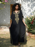EDOLYNSA Must naiste vaba Kaftani kullast tikitud hommikumantliga ujumistrikoo kate Bohemian Homewear Moo Moo Dress rannakleit Q1656 One Size mitmev&auml;rviline