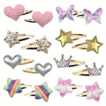 8 paari klambriga Kuldklamber Kombineeritud Sparkly Heart Star Paariklambrid T&uuml;drukutele Juukseklambrite komplekt k&uuml;ljeklambriga juukseaksessuaarid 1 set/8 pairs
