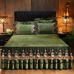Talvine kristallist sametist voodikate Queen King Size tepitud pehme soe pits volangiga voodiseelik, libisemiskindel 2 padjap&uuml;&uuml;ri 180x200 150x200cm 59x79inch