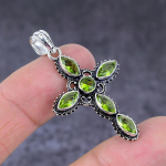 Natural Peridot Gemstone Handmade 925 Sterling Silver Cross Pendant 1.81 y0q60