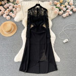 Kvaliteetne pitskleit Royal Sister Young Sle Seksikas Perspective Pikkade varrukatega Patchwork Liibuv keskmise pikkusega &scaron;ifoon S must