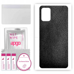apgo Protective Skin Sticker for the back compatible with LG K62, Wrap Film, Foil, Vinyl - Pattern Black Leather