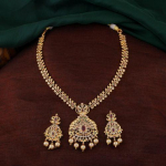 Estele Gold Plated CZ Ravishing Bridal Necklace set with Pearls & Colored Stones for Women
