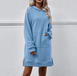 Naiste mood kapuutsiga pikkade varrukatega suure taskuga l&otilde;hikuga pikad dressipluuskleidid L sinine