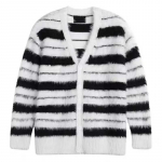 Naaritsa kudumine kardigan kunstlik naiste kampsun Moh&auml;&auml;r mustvalge triibuline V-kaelus avara pikkade varrukatega soe mantel Uus mood S must