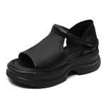 Johnature Ehtsast nahast naiste paksu tallaga kingad Peep Toe Retro mugavad platvormiga sandaalid 40 must