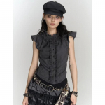 Gooti Punk Vanaaegsed T-s&auml;rgid Naised Korea Stiil Harajuku T&auml;navamood Patchwork Volangidega Varrukateta Slim Tees Top 2024 &Scaron;ikk XL hall