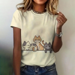 Naiste T-s&auml;rk Korea riided Mood Crew Neck L&uuml;hikeste varrukatega Cat Print Top Suvised Lahtised Riietus Naiste Elegantne T-s&auml;rk 4XL