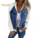 S&uuml;gis-talve naiste jope v&auml;rvi sobitamine lukuga taskutega kardigan pikkade varrukatega patchwork raglan &otilde;laga allakeeratav krae vabaaja igap&auml;evane mantel M sinine