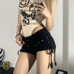 Bandage Denim Shorts Naiste Ameerika Retro Harajuku T&auml;navar&otilde;ivad Punk Gooti tudengip&uuml;ksid Kevadsuvi S must