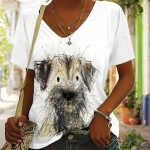 Naiste T-s&auml;rk, isikup&auml;rastatud loomatr&uuml;kis, vabaaja ja moodne V-kaelusega l&uuml;hikesed varrukad S