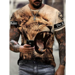 Lion 3D digitaalse mustriga prindiga meeste graafiline T-s&auml;rk, mugavad t-s&auml;rgid, l&uuml;hikeste varrukatega pullover, meeste suvised &otilde;ueriided M kollane