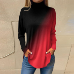 Naiste moodne vabaaja k&otilde;rge kaelusega tr&uuml;kitud pikkade varrukatega T-s&auml;rk, pullover L sinine