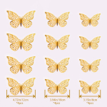 12pcs/set 3D metallic gold hollow butterfly wall with 3D simulation butterfly home stickers decorate the party wedding layout