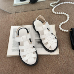 Mood rooma Baotou sandaalid 2024 suvi paksu lameda p&otilde;hjaga vabaaja naiste kingad punumine v&auml;ljal&otilde;iked retro &uuml;mara ninaga Sandalias De Mujer 35 valge