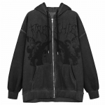Naiste vabaaja ingliprintiga kapuutsid S&uuml;gispikkused pikkade varrukatega &uuml;mmarguse kaelusega kapuutsiga jope Y2k hip-hop t&auml;navar&otilde;ivad, pullover Topid lukuga kapuutsid S tumehall v&auml;rv
