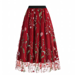 Vintage Mesh Flower Embroidered Skirt Elegant Sweet A-line Skirt For Spring Summer XXL