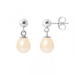 PERLINEA - Boucles d'Oreilles Com&egrave;te - V&eacute;ritables Perles de Culture d'Eau Douce Poires 6-7 mm Rose Naturel - Bijoux Femme