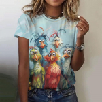 2024. aasta suvine &uuml;mara kaelusega naiste T-s&auml;rk Moodne 3D Scream Chicken Print l&uuml;hikeste varrukatega T-s&auml;rk Multikas vabaaja topp S