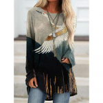 Naiste T-s&auml;rk T&auml;nava pikkade varrukatega r&otilde;ivad Moodsad lahtised vabaajar&otilde;ivad s&uuml;gis- ja talvine tr&uuml;kitud &uuml;laosa kaelusega T-s&auml;rk S