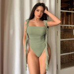 Euroopa ja Ameerika hot girl seljataga moodne volangservaga &otilde;larihma v&otilde;rkkangast slim fit &uuml;hev&auml;rviline kombinesoon S roheline