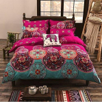 Eksootiline Boho tekikotikomplekt Pehme boheemlaslik voodipesu Punane sinakasroheline mandalaprindiga voodipesu P&ouml;&ouml;ratav triibuline lukuga voodikatte kate US Queen-229x229