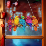 Acrylic Bird Series Art Ornaments ,Multicolor Birds on Wire Pendant ,Hanging for Window Bedroom Style B