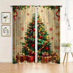 2 tk komplekt j&otilde;ulupuu mustriga kardinad - pooll&auml;bipaistvad, tunneliga disain magamistoa, elutoa ja kontori kaunistamiseks - masinpestavad 2x50W160H(CM)40x63in&Hook