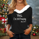 Naiste T-s&auml;rk Tee-j&otilde;ulus&auml;rk Pikkade varrukatega pidulik j&otilde;ulufliisist krae V-kaelus XXL