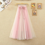 WTEMPO Naiste kevadsuvised elegantsed t&uuml;llseelikud Naiste elastsed k&otilde;rge v&ouml;&ouml;kohaga pikad plisseeritud seelikud Kahev&auml;rvilised paneelv&otilde;rgust seelikud One Size roosa