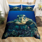 Merikilpkonna Tekikate Kuninganna Suurus Poiss Rannakilpkonna Tekikate Pol&uuml;ester 3tk Sinakasroheline Akvamariinsinine Abstraktne Kilpkonn Voodipesukomplekt AU Single(140x210cm) blue