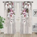 2 tk 3D kolmem&otilde;&otilde;tmelise lillemustriga kardinad elutuppa &ouml;&ouml;sidega &uuml;laosaga aknakatete komplekt t&ouml;&ouml;tuppa ja kodukaunistuseks W50H60(CM)x2PCS&Grommet Top