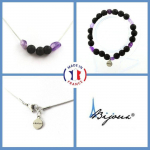 Pierres et Min&eacute;raux. Parure bijoux Bracelet Collier Perles Lave 8 mm + Am&eacute;thyste du Br&eacute;sil. Taille personnalisable.