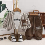 Poiste Kevad-S&uuml;gis Kolmeosaline Laste Riided Pikkade Varrukatega T-s&auml;rk Vertikaalse Triibuga S&auml;rk ja P&uuml;ksid Komplekt 130 pruun