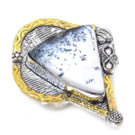 Dendrite Opal Handmade 925 Sterling Silver Two Tone Ring Size 8 k3a38